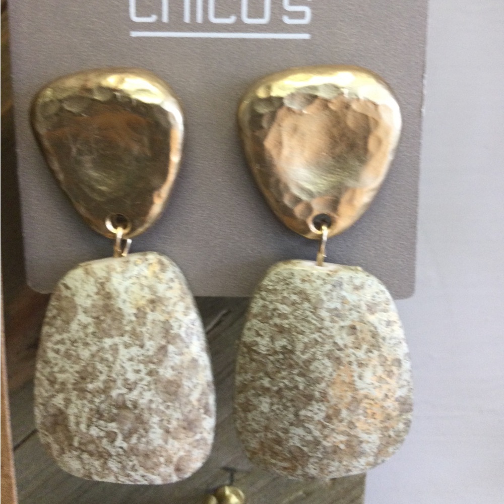 Chico's Gold and Tan Dangle Earrings